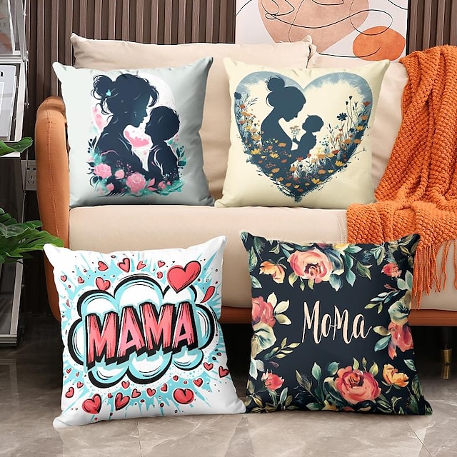  Velvet Pillow Cover Dear Mom Print Simple Square Mother's Day 1PC