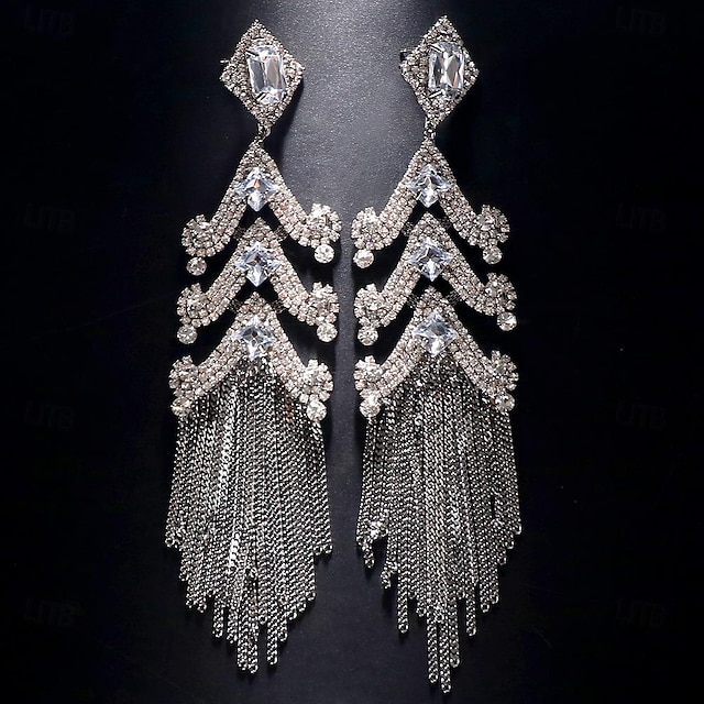  Women's Hoop Earrings Fine Jewelry Geometrical Vertical / Gold bar Precious Statement Imitation Diamond Earrings Jewelry Silver For Party Street Club 1 Pair