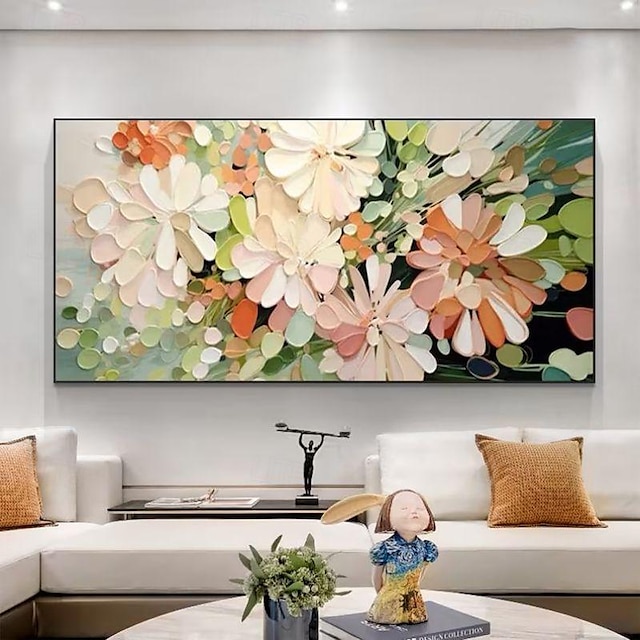  käsintehty öljymaalaus kangas seinä taide koristelu 3d paletti veitsi kukkia kerma tuuli lämmin olohuone ruokailuhuone koristemaalaus kodin sisustukseen rullattu kehyksetön venyttämätön maalaus