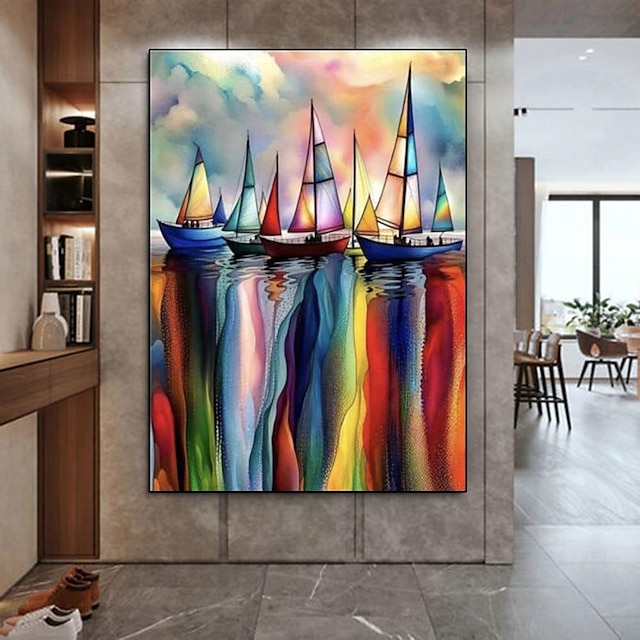  100 % großes handgefertigtes abstraktes Boot-Ozean-Ölgemälde auf Leinwand, Seemannsgemälde, Meereslandschafts-Ölgemälde, Wandkunst, Gemälde für moderne Kunstwerke, Heimdekoration