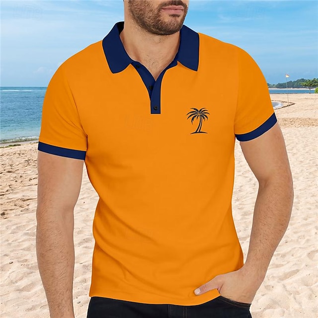 Palme Herren Resort 3D Bedruckt Poloshirt Festtage Urlaub Ausgehen Milchfieber Kurzarm Umlegekragen Polo-Shirts Weiß Orange Sommer S M L Mikro-elastisch Revers-Polo