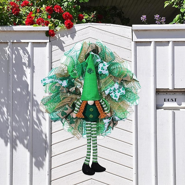 st. Patrick's Day leprechaun poppenkrans - woondecoratie voor Ierse feesten, ideaal voor binnenplaatsdecoratie of deurophanging