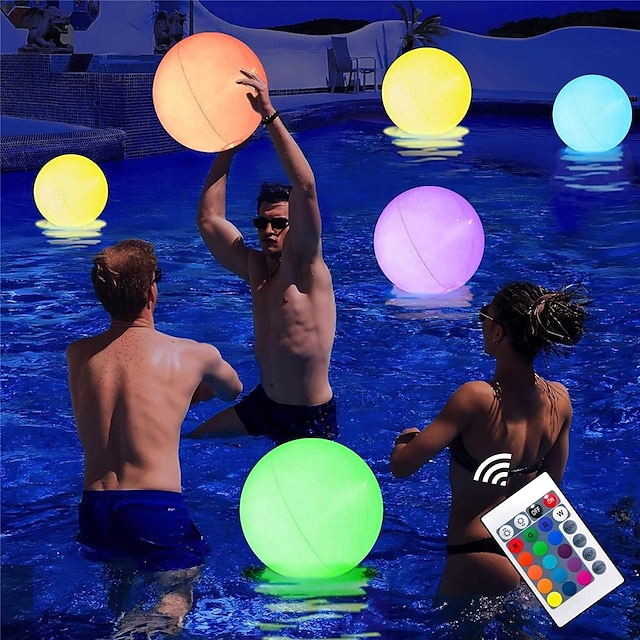  Luz de bola à prova d'água para iluminação de piscina flutuante de 40 cm com controle remoto RF, interruptor de cor 16 RGB luz de piscina flutuante para piscina, praia, banheira de hidromassagem,