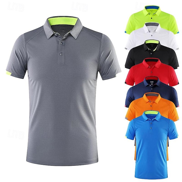  Men's Golf Shirt Golf Polo Work Casual Lapel Short Sleeve Basic Modern Plain Button Spring & Summer Regular Fit Black White Red Navy Blue Blue Orange Golf Shirt