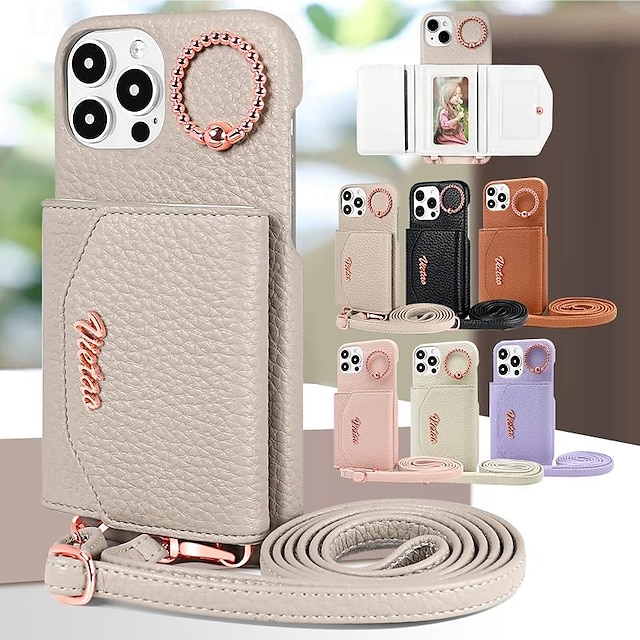  Phone Case For iPhone 15 14 Pro Max Plus iPhone 13 Pro Max Back Cover Ring Holder with Lanyard Kickstand Retro PC PU Leather
