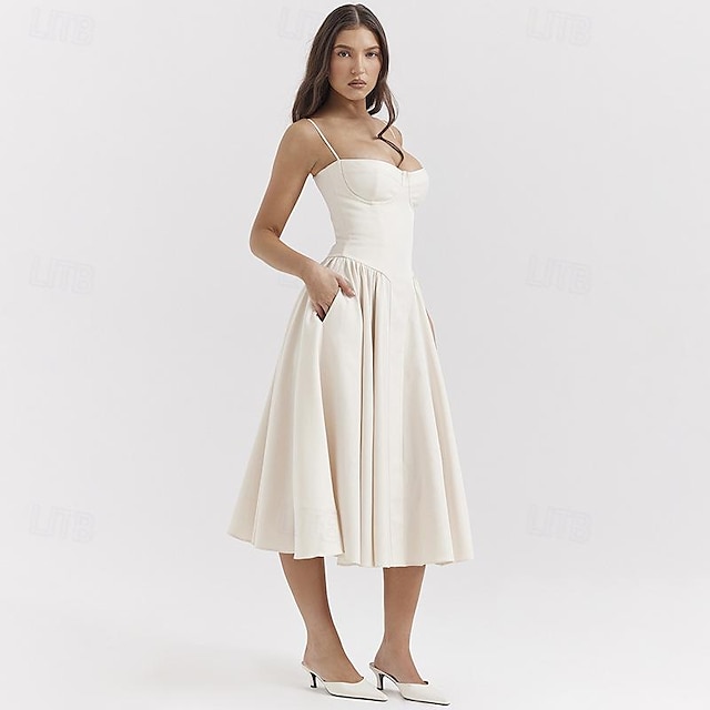  Årgang 1950-tallet Mini kjole Liten hvit kjole Brude Dame Stroppeløs Ensfarget A-linje Maskerade Bryllup Utdrikningslag Kjole