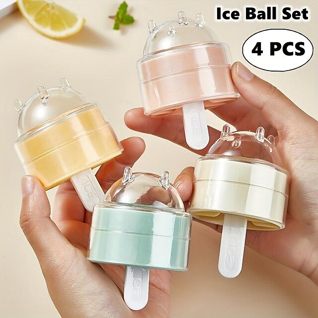  Formă pentru gheață pentru gheață din 4 piese de culoare aleatorie: aparat de gheață de casă și bile de gheață pentru cocktail-uri cu whisky, perfect pentru a crea cuburi și sfere de gheață acasă
