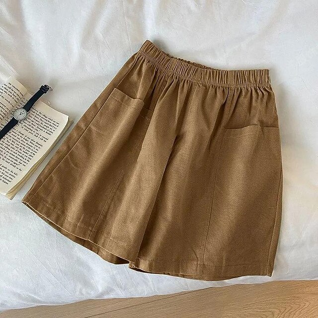 Women's Cotton Linen Shorts Shorts Casual Daily Short Plain Pocket Breathability Comfortable Inelastic Going out Weekend Black Red Green Khaki Summer Regular Fit 8