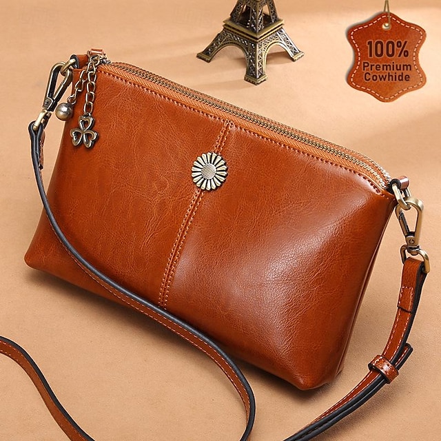  Women's Crossbody Bag Shoulder Bag Hobo Bag Leather Outdoor Daily Holiday Pendant Zipper Large Capacity Waterproof Multi Carry Solid Color claret Retro Brown Black