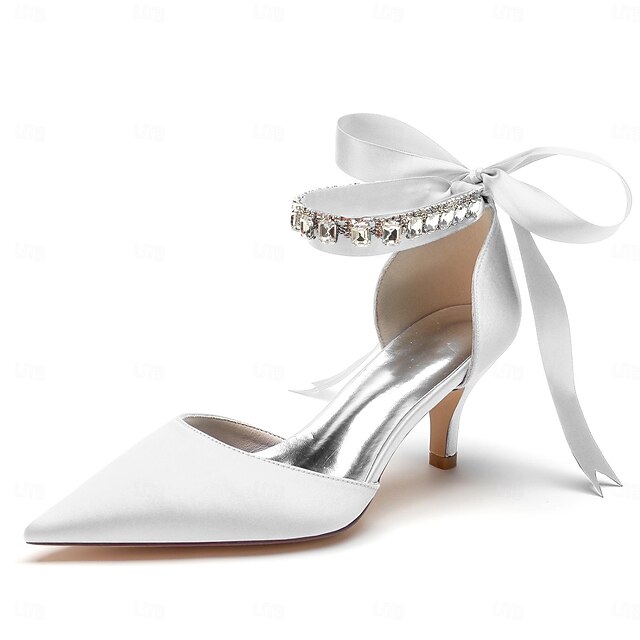  Mulheres Sapatos De Casamento Stiletto Presentes de Dia dos Namorados Sapatos brancos Casamento Festa Dia Dos Namorados Saltos de casamento Sapatos de noiva Sapatos de dama de honra Pedrarias Cadarço