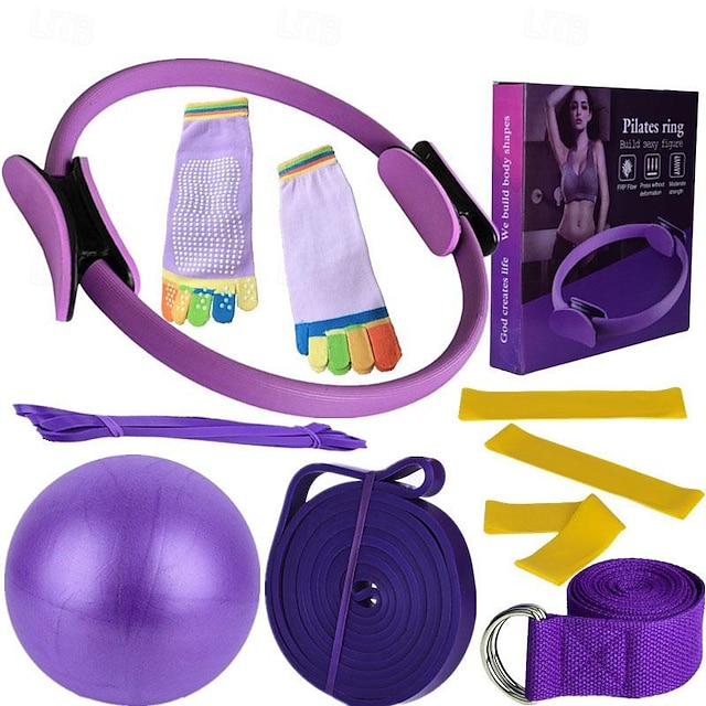  Círculo de pilates, pelota de yoga de diez piezas, anillo elástico de látex, cinturón de resistencia, banda elástica, calcetines de yoga, conjunto de fitness