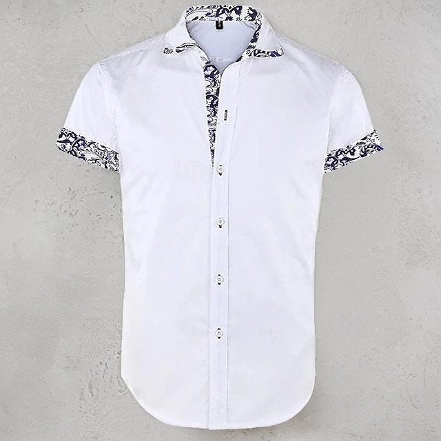  Men's Shirt Button Up Shirt Summer Shirt Black White Red Navy Blue Short Sleeve Floral Color Block Turndown Street Casual Button-Down Clothing Apparel Sports Fashion Classic Comfortable