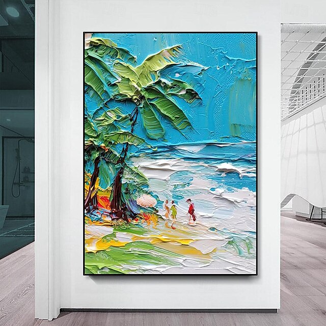  pintura a óleo de praia grande pintada à mão pintura de paisagem abstrata colorida pintura de decoração de paisagem marítima para sala de estar arte de parede presentes personalizados em tela