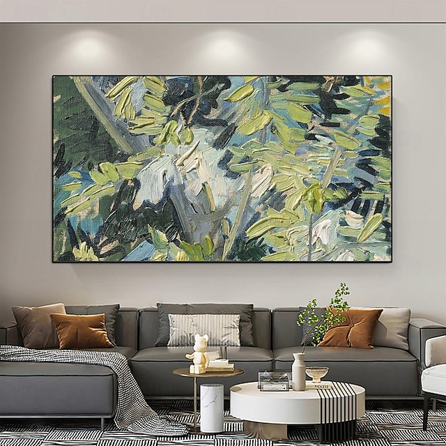 ręcznie malowane zielony las malarstwo na płótnie 3d abstrakcyjne teksturowane malarstwo wall art widok na niebo drzewa sztuka do salonu sztuka naturalna sceneria malowanie