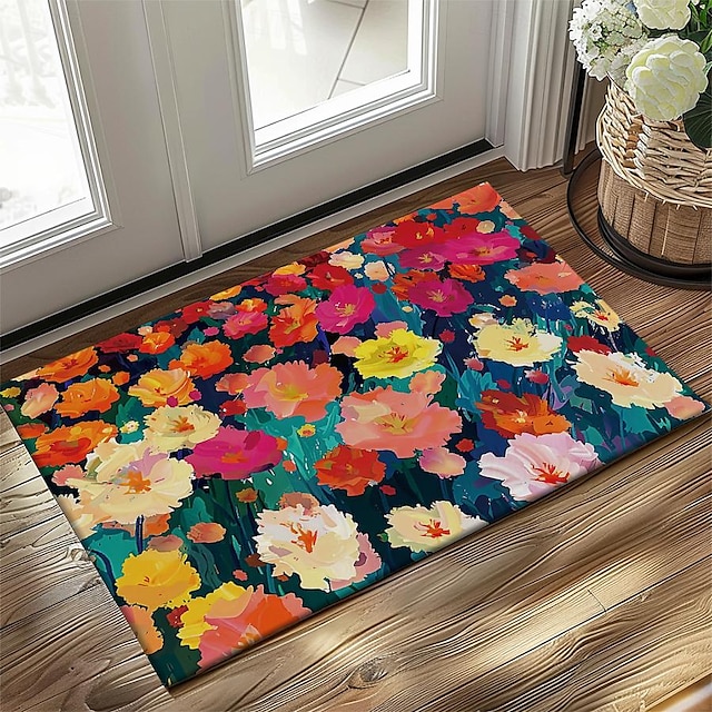  Colorful Flowers Doormat v Non-Slip Oil Proof Rug Indoor Outdoor Mat Bedroom Decor Bathroom Mat Entrance Rug
