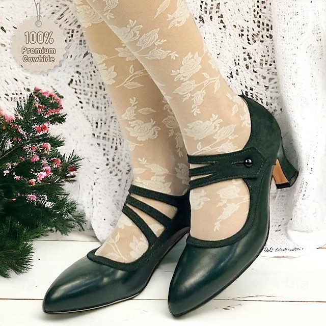  Pentru femei Tocuri Pantofi pumps Oxfords Bullock Pantofi Pantofi de epocă Petrecere Ziua Îndrăgostiților Zilnic Imitație de Perle Toc Mic Vârf ascuțit Elegant Epocă minimalism Piele Buclă Negru Verde