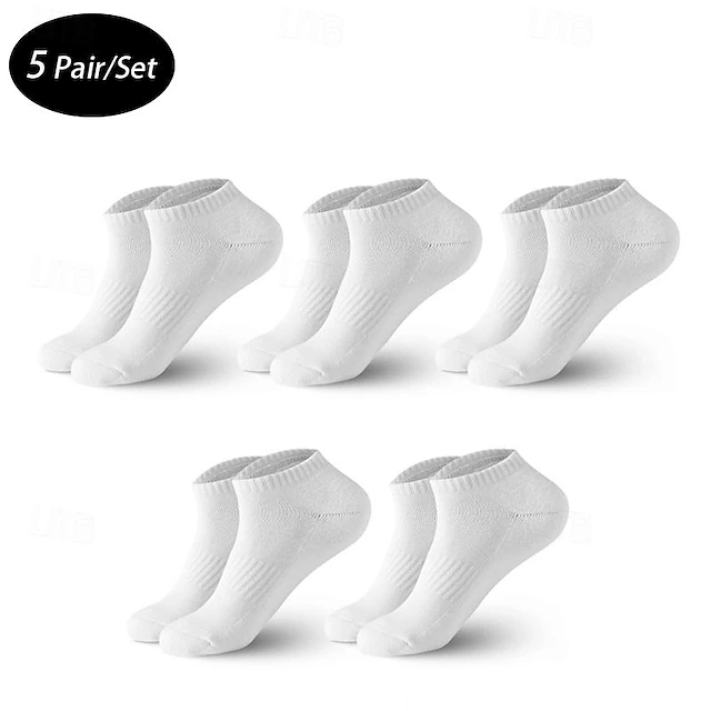 Men's 5 Pack Multi Packs Socks Crew Socks Running Socks Casual Socks No Show Socks Hosiery Black White Color Plain Sports & Outdoor Casual Daily Basic Medium Spring Fall Fashion4