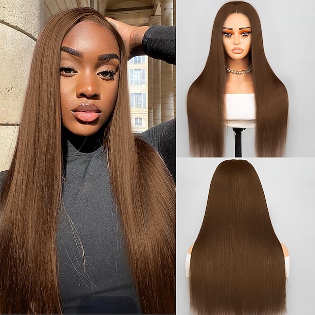  13x4 Lace Front Human Hair Wigs Color #4 Brown Straight Hair Transparent Lace with Baby Hair Free Part Hairline Real Human Hair Dark Brown Chocolate Hair 130%/150%/180% Density