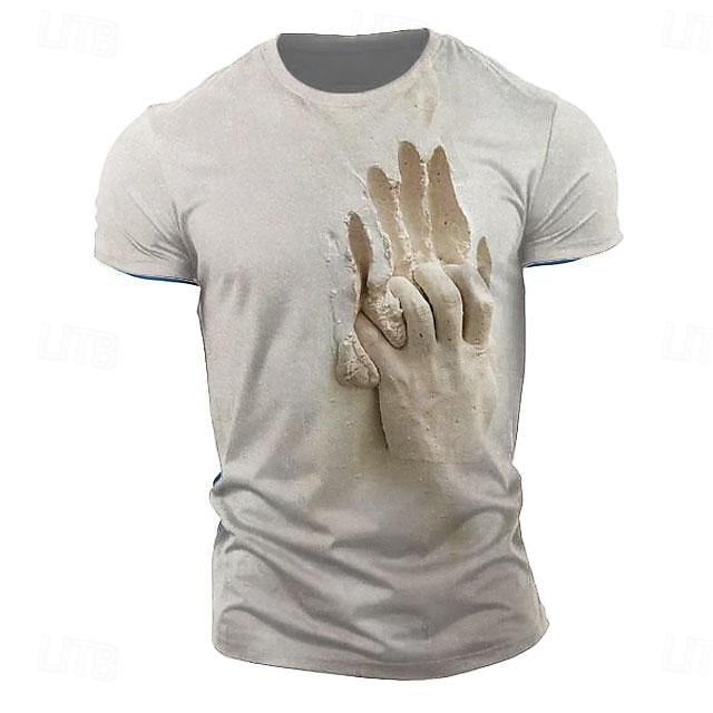  Herre Grafisk Speilbilde T skjorte Kortermet T skjorte 3D-utskrift Crew-hals Skjorte Retro / vintage Fritid Gate stil Sport & Utendørs Ferie Ut på byen Beige Grå Vår sommer Klær S M L XL 2XL 3XL