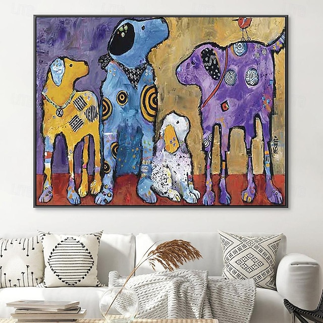  لوحة زيتية لعائلة الكلب الانطباعي مرسومة يدويًا على القماش لوحة فنية أصلية مضحكة للحيوانات الأليفة لوحة فنية حديثة لغرفة المعيشة وغرفة النوم ديكور جدران لوحة ملونة ديكور المنزل