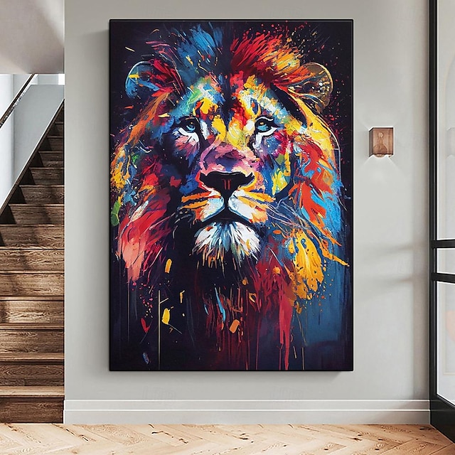  stort lejon oljemålning på duk handmålad tiger abstrakt djur canvas målning väggkonst modern impressionistisk lejon konstverk bild för vardagsrum sovrum vägg heminredning