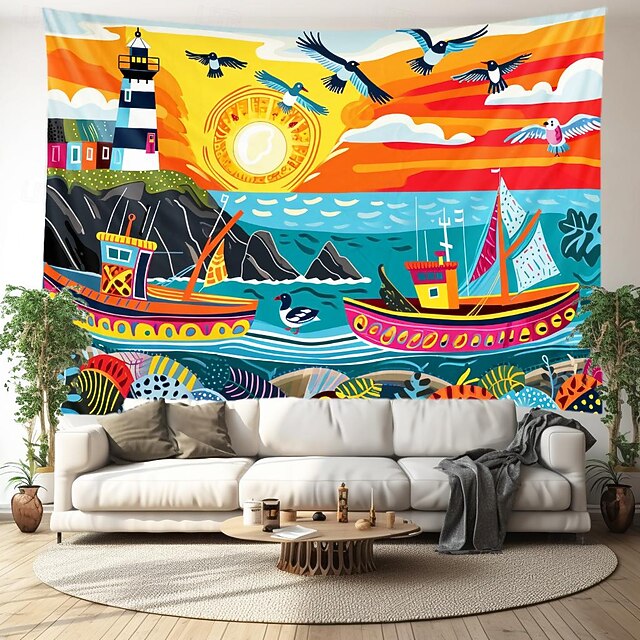 Sailing Landscape Hanging Tapestry Wall Art Large Tapestry Mural Decor Photograph Backdrop Blanket Curtain Home Bedroom Living Room Decoration 9