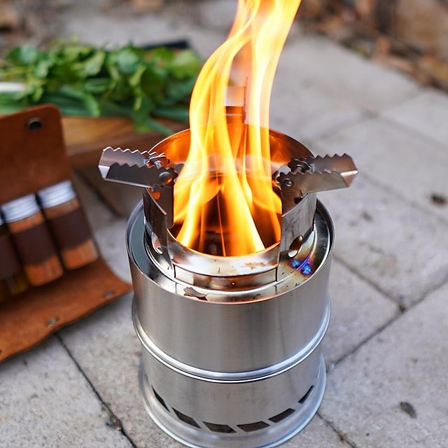  תנור עצים תנור קמפינג נייד תנור קטן תנור חיצוני תנור חימום פחם נירוסטה לקמפינג חיצוני ברביקיו טיולים