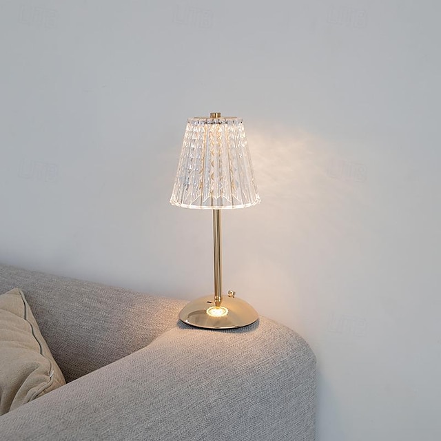  Lampe de table en métal cristal rechargeable avec 3 couleurs et gradation continue, lampe d'ambiance intérieure pour salle à manger et chambre à coucher, type-c
