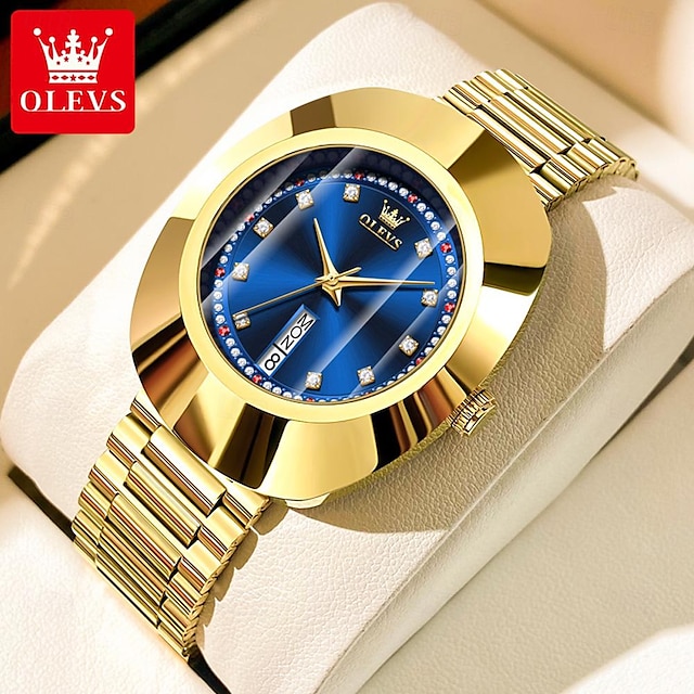  olevs dameure luksus guld med stor urskive originalt armbåndsur til pige vandtæt lysende moderigtigt diamantskive dato uge 7017