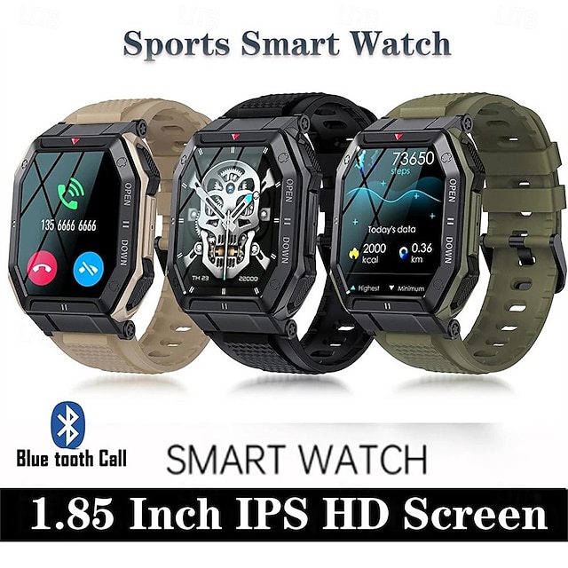  k55 στρατιωτικό έξυπνο ρολόι ανδρικό 1,85 ιντσών κλήση bluetooth 350mah 24h υγιή οθόνη εξωτερικού χώρου ip68 αδιάβροχο smartwatch