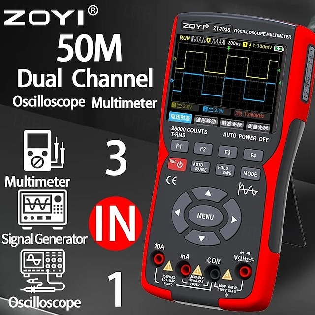  multi-instrument to-kanals oscilloskop zt-703s multi-funksjon multimeter signalgenerator tre-i-ett høy presisjon