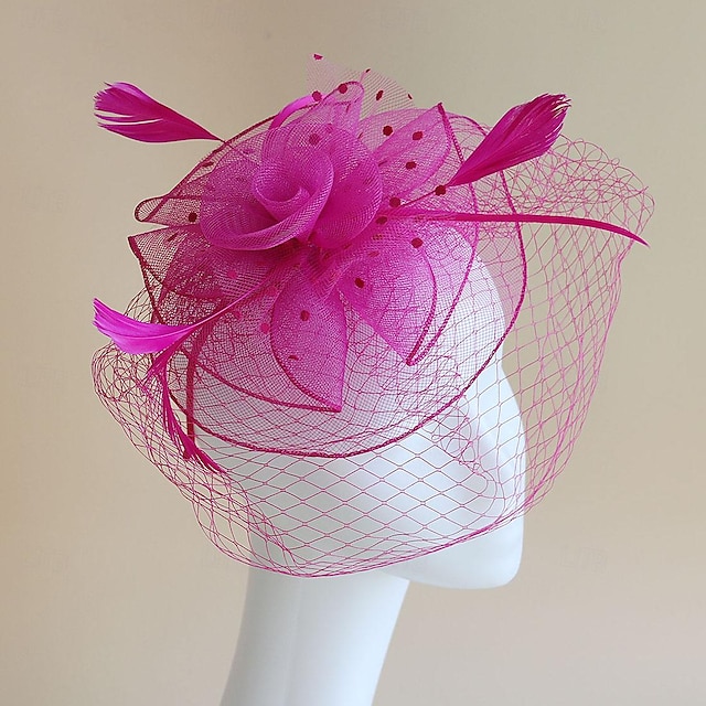  fascinators hoed Hoofdkleding Organza Slappe hoed Hoge hoed Sluier Hoed Paardenrace cocktail Elegant Vintage Met Veer Strikken Helm Hoofddeksels