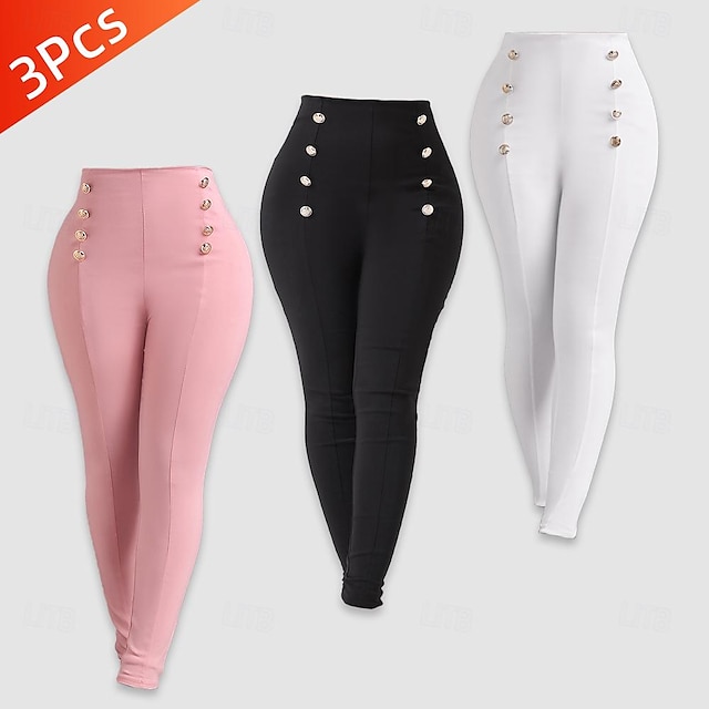  Women's Pants Trousers Leggings Solid Color High Cut Full Length Micro-elastic High Waist Fashion Streetwear Party Daily Wear Black White S M Fall Winter