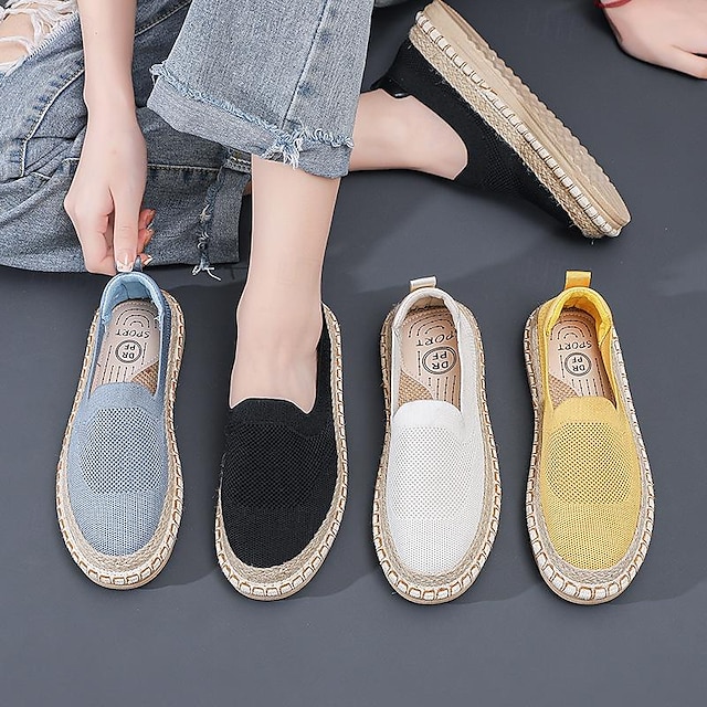  Women's Slip-Ons Flyknit Shoes Outdoor Home Daily Flat Heel Round Toe Casual Comfort Knit Loafer Black White Yellow