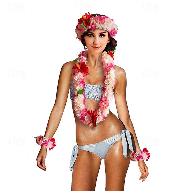  Festa nova flor simulada colar adulto e infantil grinalda conjunto de 4 peças praia viagem exibição decoração