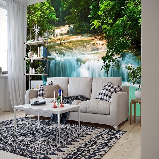  Cool Wallpapers Waterfall Landscape Nature Wallpaper Wall Mural Sticker Peel and Stick Removable PVC/Vinyl Material Self Adhesive/Adhesive Required Wall Decor for Living Room Kitchen Bathroom