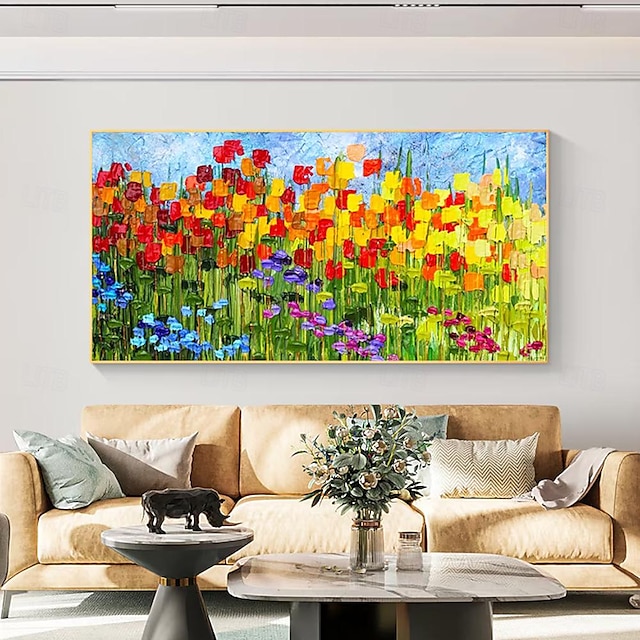  Mintura pinturas al óleo de paisajes de flores hechas a mano sobre lienzo, decoración de arte de la pared, imágenes texturales abstractas modernas para decoración del hogar, pintura enrollada sin