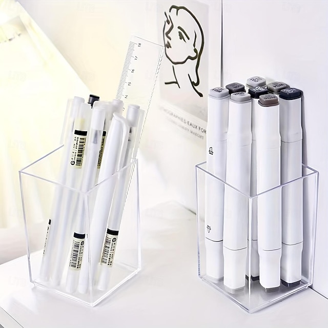  moderní design akrylový držák na pero a organizér na štětce na make-up: průhledný úložný prostor na psací potřeby pro elegantní a uspořádaný vzhled