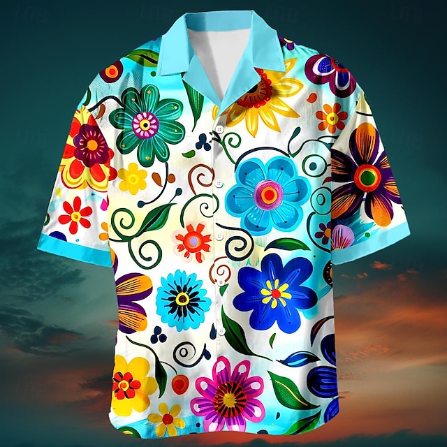  Floral Print Fashion Designer Casual Men's Shirt Summer Hawaiian Shirt Graphic Shirt Outdoor Street Causal Summer Spring Cuban Collar Blue Purple Green S M L Shirt