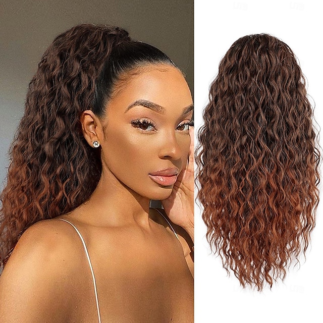  Ponytail Extension for Black Women Drawstring Ponytail Long Curly Wavy Ponytail Synthetic Clip in Ponytail Hair Extensions