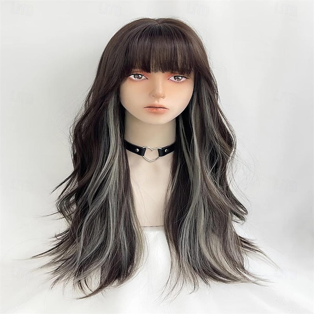 Long Wavy Wig for Women Synthetic Curly Wig with Bangs Fibre Cosplay Wig for Girls Daily Use Colorful Wigs