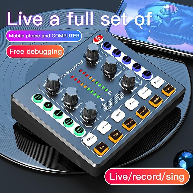  M8-Soundkarte für Live-Übertragung verschiedener Musikinstrumente, optionales 48-V-Mikrofon, Computer, Mobiltelefon, kann universell sein