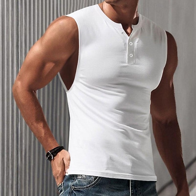  Voor heren Singlet Vest Top Onderhemd Mouwloos shirt Effen Henley Straat Vakantie Mouwloos Kleding Modieus Ontwerper Basic