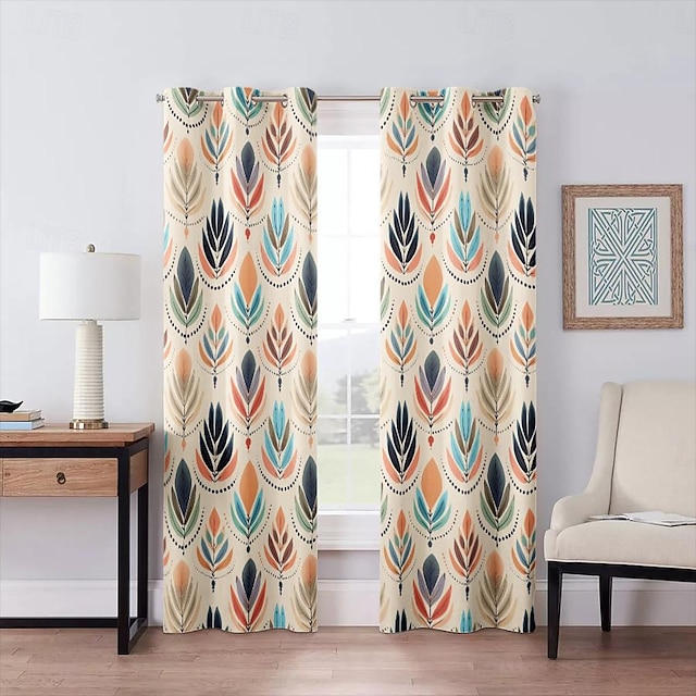  Blackout Curtain Peacock Feather Pattern Curtain Drapes For Living Room Bedroom Kitchen Window Treatments Thermal Insulated Room Darkening