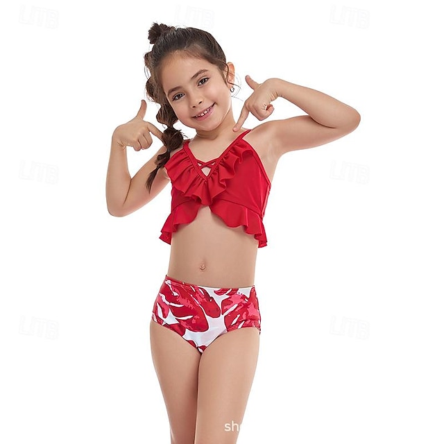  dziecięce dziewczęce stroje kąpielowe z nadrukiem na zewnątrz kostiumy kąpielowe 2-12 lat lato czerwony zielony
