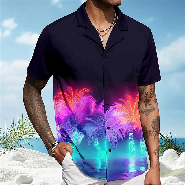 Men's Palm Tree Tropical Plants Shirt Summer Hawaiian Shirt Aloha Shirt Short Sleeve Shirt Cuban Collar Vacation Hawaiian Resort Style Vacation Holiday Beach Purple S M L 6