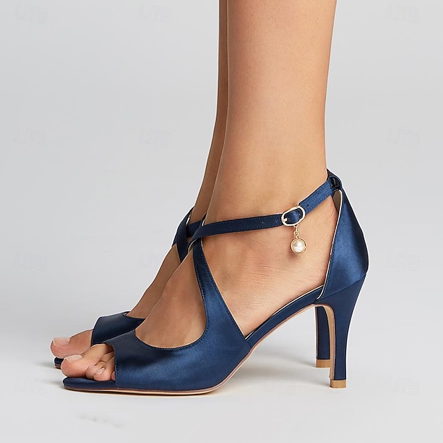 Women's Silk Satin With Ankle Strap Lace-up Tassel Peep Toe Stiletto Heel Party Shoes