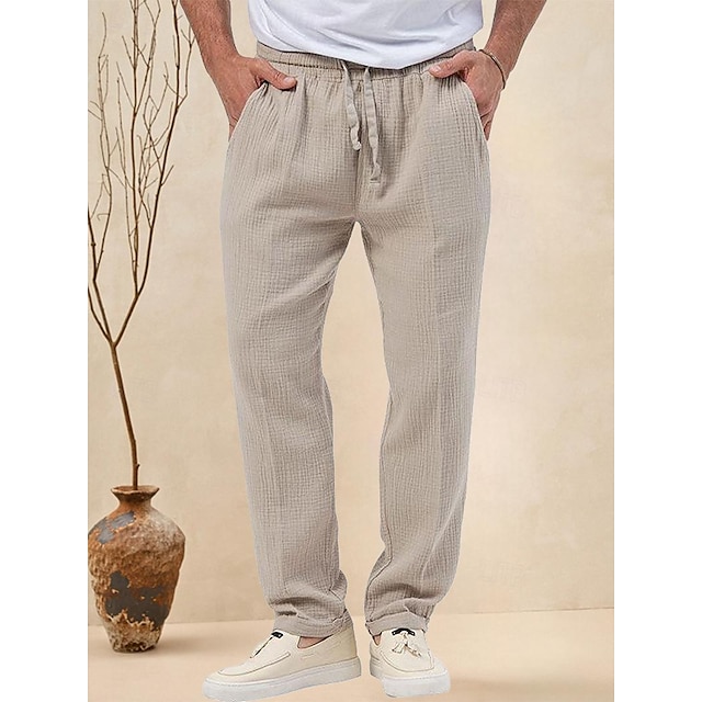  Pánské Kalhoty Plážové šortky Kalhoty pro volný čas Kalhoty Seersucker Šňůrky Elastický pas Straight-Leg Bez vzoru Pohodlné Prodyšné Denní Dovolená Streetwear Módní Na běžné nošení Černá Bílá