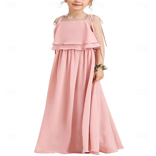  Flower Girl Dress Girls for Wedding Birthday Party Pageant Sleeveless Chiffon Kids Tulle Maxi Daily Girls Dresses