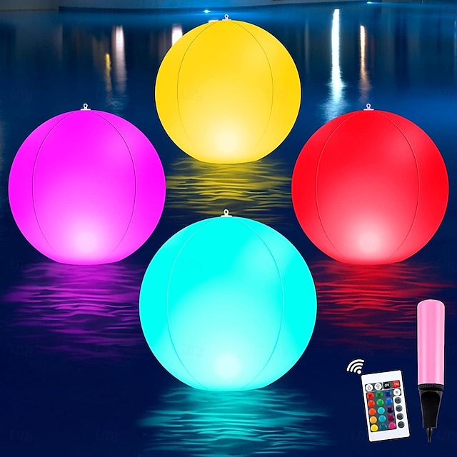  Solar LED Floating Light 16 Color Remote Control Solar Luminous Ball Light Inflatable Waterproof Pool Ball Floating or Hanging Garden Backyard Pond Wedding Pool Decor (14in)